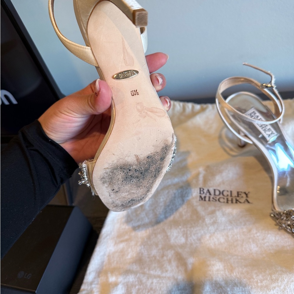 Badgley Mischka Champagne Embellished Heels - Picture 4 of 5